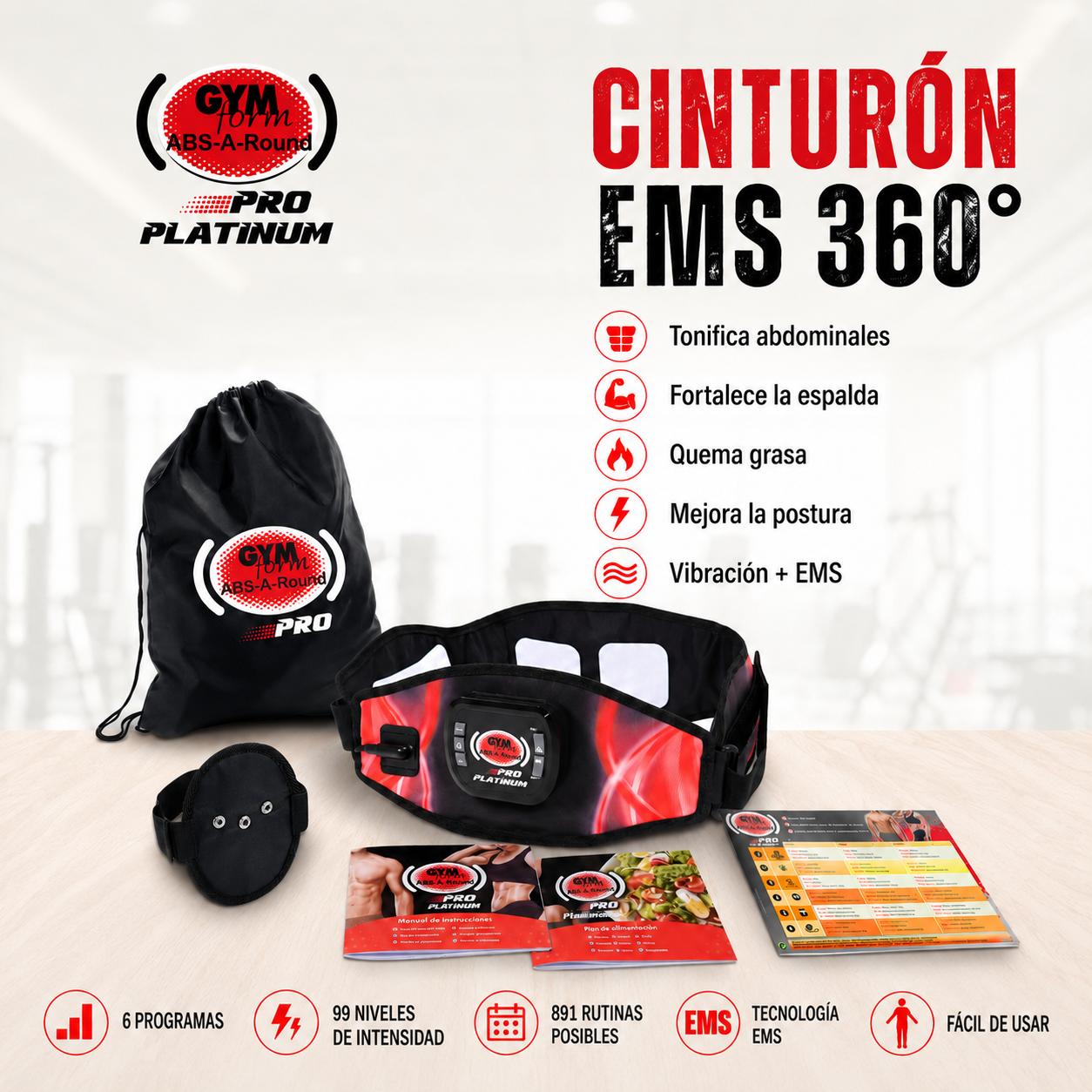 Cinturón de electroestimulación muscular EMS para entrenamiento integral